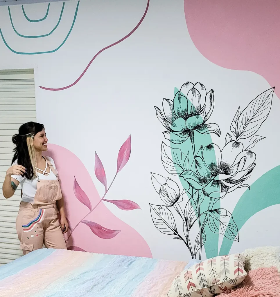 Pintura Orgânica Floral em Quarto